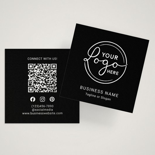 Moderne Zwarte Aangepaste Logo QR-code Vierkante Visitekaartje