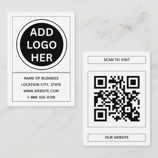 Moderne Zwarte Aangepaste Logo & QR Code Vierkante Visitekaartje (Voorkant / Achterkant)