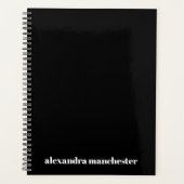 Moderne zwarte aangepaste naam achternaam minimali planner (Voorkant)