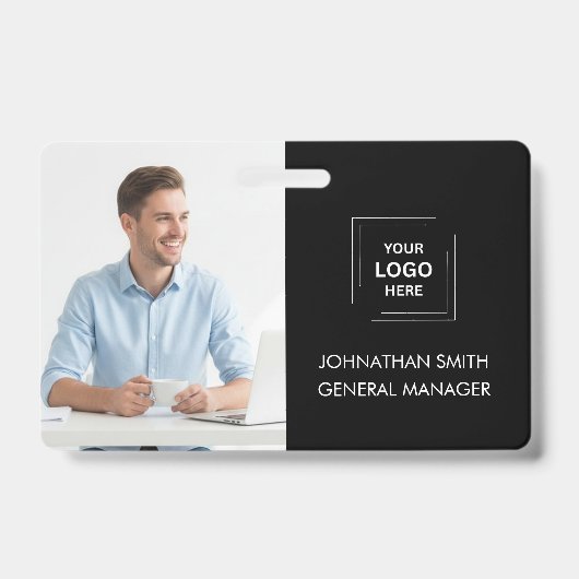 Moderne Zwarte Aangepaste Personeelsfoto Id Badge (Voorzijde)