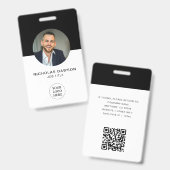 Moderne zwarte aangepaste personeelskaart met QR-c Badge (Voor- en achterkant)