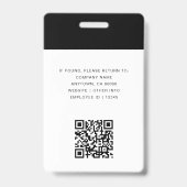 Moderne zwarte aangepaste personeelskaart met QR-c Badge (Achterkant)