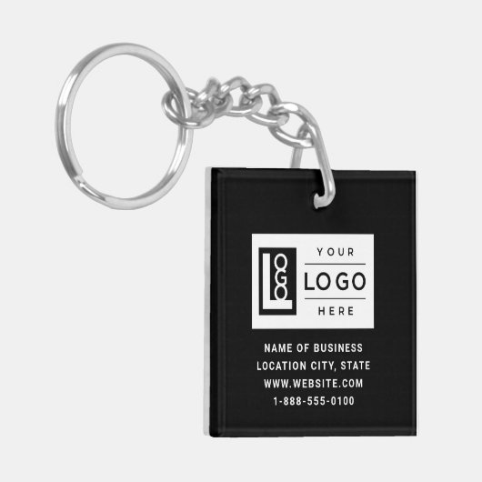 Moderne zwarte aangepaste zakelijke Logo en QR-cod Sleutelhanger (Voorkant Links)