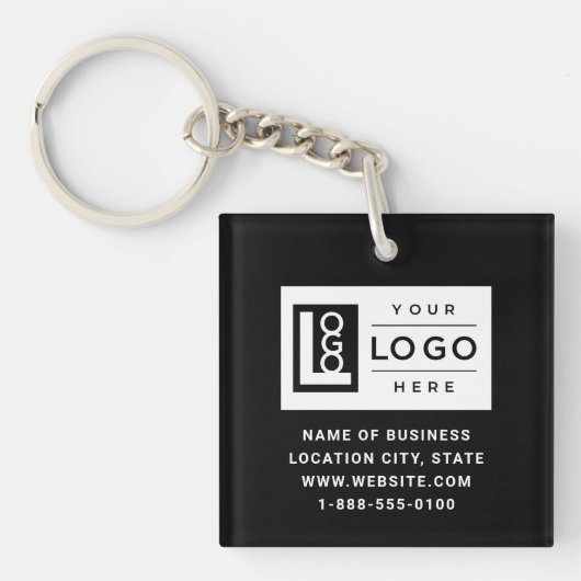 Moderne zwarte aangepaste zakelijke Logo en QR-cod Sleutelhanger (Voorkant)