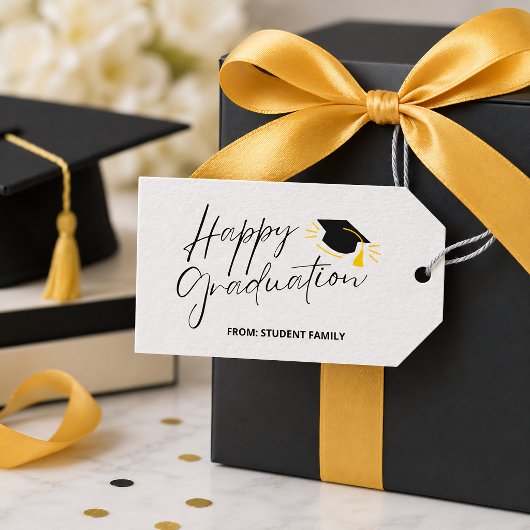 Moderne zwarte aanpasbare afstudeercadeautag cadeaulabel