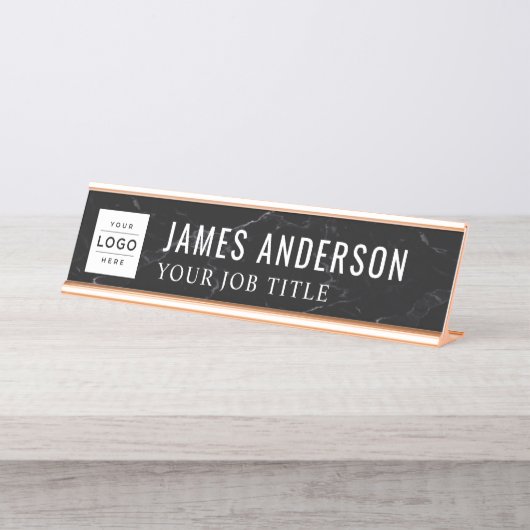 Moderne zwarte, aanpasbare zakelijke Logo Bureau Naambordje (Voorkant)