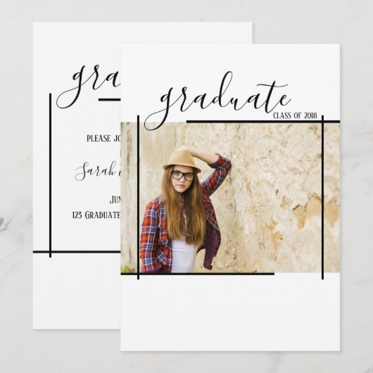 Moderne zwarte Abstracte Afstuderen Foto-uitnodigi Kaart (Voorkant / Achterkant)