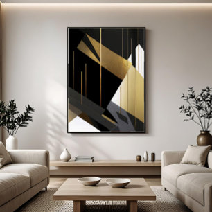 Moderne Zwarte Abstracte Geometrische Goud Canvas Afdruk
