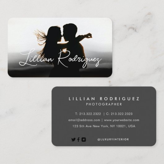 Moderne zwarte abstracte overlay foto visitekaartje (Voorkant / Achterkant)