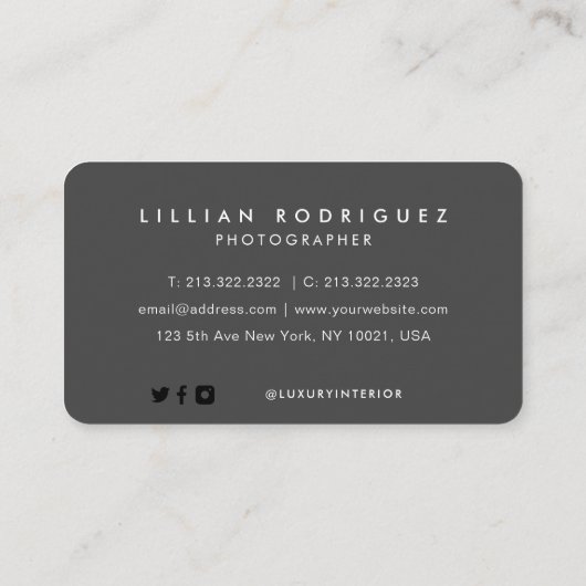 Moderne zwarte abstracte overlay foto visitekaartje (Achterkant)
