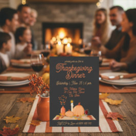 Moderne zwarte achtergrond Thanksgiving Diner Kaart