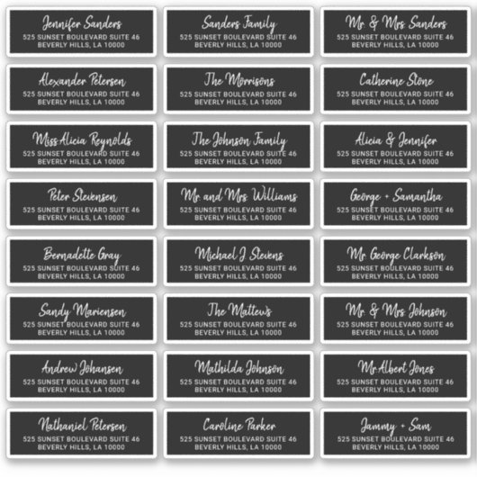 Moderne zwarte adresetiketten sticker (Voorkant)