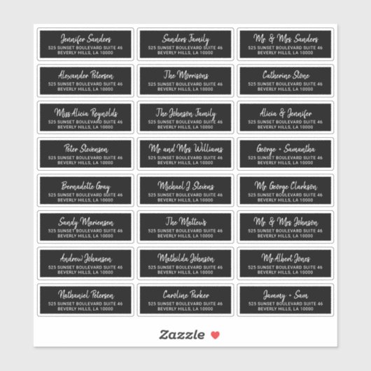 Moderne zwarte adresetiketten sticker (Vel)