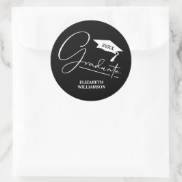 Moderne zwarte afstudeerfeest ronde sticker