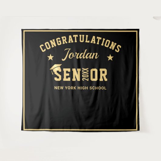 Moderne Zwarte Afstudeerfoto Booth Achtergrond in Wandkleed (Voorkant (horizontaal))