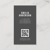 Moderne Zwarte Afstudeerfoto QR-code Info Contactkaartje (Achterkant)
