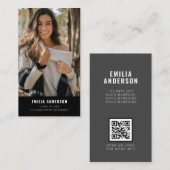 Moderne Zwarte Afstudeerfoto QR-code Info Contactkaartje (Voorkant / Achterkant)