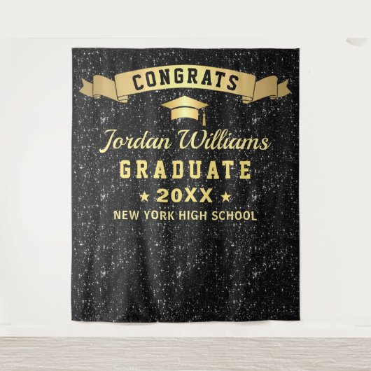 Moderne zwarte Afstuderen foto-achtergrond Wandkleed (Voorkant)