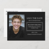 Moderne zwarte Afstuderen Foto opslaan Datum Aankondigingskaart (Voorkant / Achterkant)