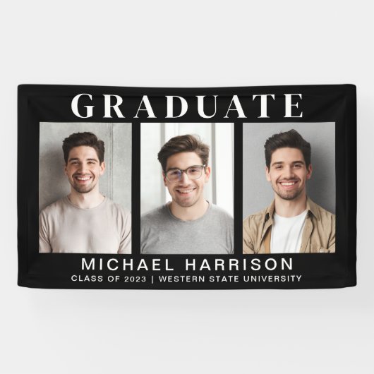 Moderne Zwarte Afstuderen Foto Spandoek (Horizontaal)