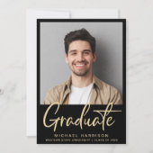 Moderne zwarte Afstuderen voor gebold script foto' Aankondiging (Voorkant)