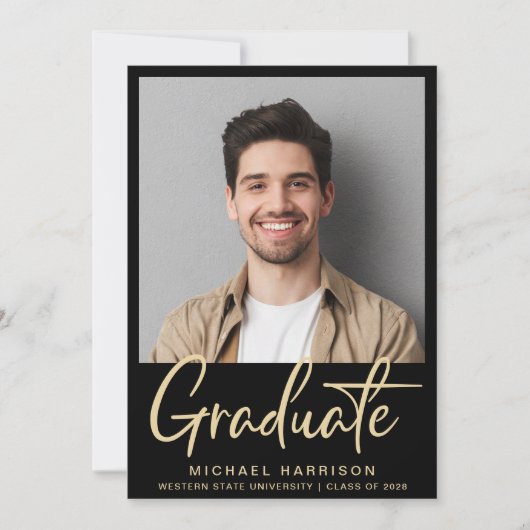 Moderne zwarte Afstuderen voor gebold script foto' Aankondiging (Voorkant)