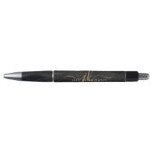 Moderne Zwarte Agate Goud Glitter Script Monogram Pen (Voorkant)