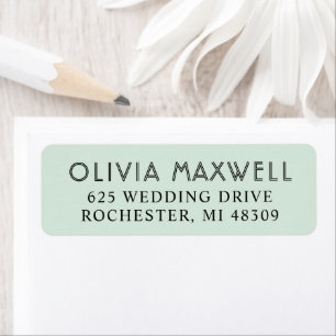 Moderne Zwarte Art Deco Trouwadreslabel met Mintkl Etiket