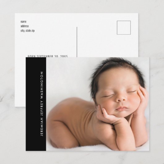 Moderne zwarte Baby foto geboorte aankondiging (Voorkant / Achterkant)