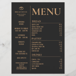 Moderne zwarte bakkerij, Café Tafel Menu