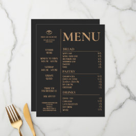 Moderne zwarte bakkerij, Café Tafel Menu