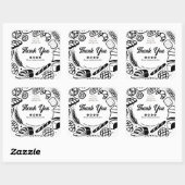 Moderne zwarte bakkerij Doodles Social Bedankt Vierkante Sticker (Vel)