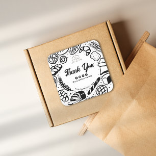 Moderne zwarte bakkerij Doodles Social Bedankt Vierkante Sticker