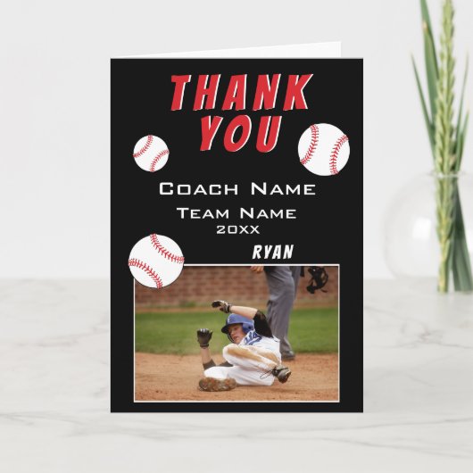 Moderne Zwarte Baseball Bedankt Coach Fotokaart (Voorkant)