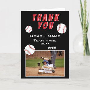 Moderne Zwarte Baseball Bedankt Coach Fotokaart