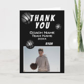 Moderne zwarte basketbal bal foto coach bedankkaart (Voorkant)