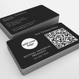 Moderne zwarte bedrijfslogo en QR-code Visitekaartje