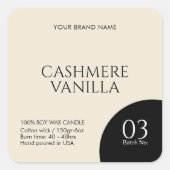 Moderne zwarte beige kaarslabel sticker (Voorkant)