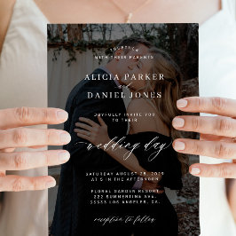 Moderne zwarte bekleding 2 foto's bruiloft kaart