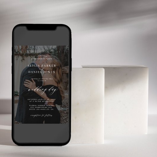 Moderne zwarte bekleding 2 foto's bruiloft kaart