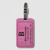 Moderne zwarte belettering op roze Denim Print Bagagelabel (Voorkant (verticaal))