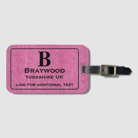 Moderne zwarte belettering op roze Denim Print Bagagelabel (Voorkant (horizontaal))