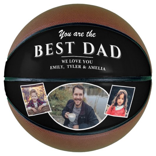 Moderne Zwarte Beste Vader Father 3 Foto Collage Basketbal (Voorkant)