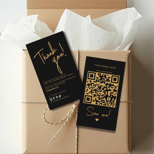 Moderne zwarte bestelling bedankt QR-code Visitekaartje