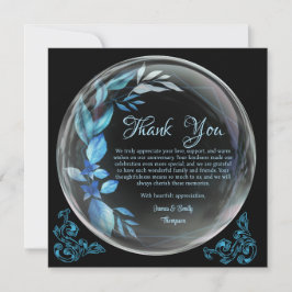 Moderne Zwarte Blauwe Bloemige Mijlpaal Jubileum Bedankkaart