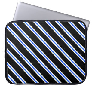 Moderne zwarte blauwe strepen laptophoes laptop sleeve