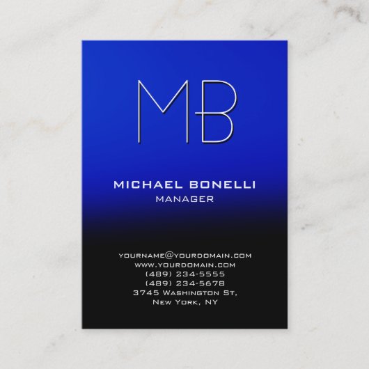 Moderne zwarte blauwe zwarte visitekaartje (Voorkant)