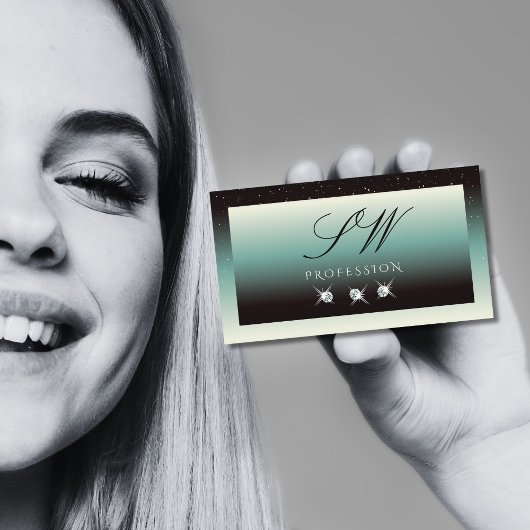 Moderne zwarte Blauwgroen gradiënt - Initialen voo Visitekaartje