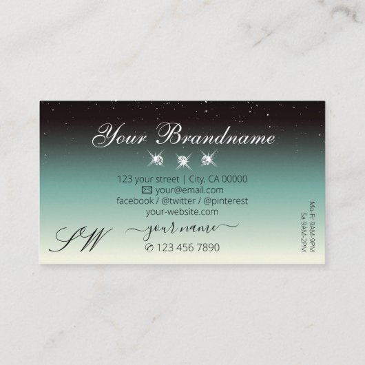 Moderne zwarte Blauwgroen gradiënt - Initialen voo Visitekaartje (Achterkant)