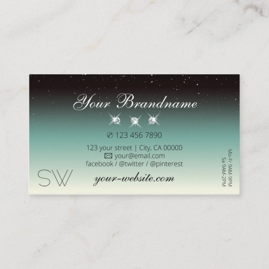 Moderne zwarte Blauwgroen gradiënt - monogram voor Visitekaartje (Achterkant)